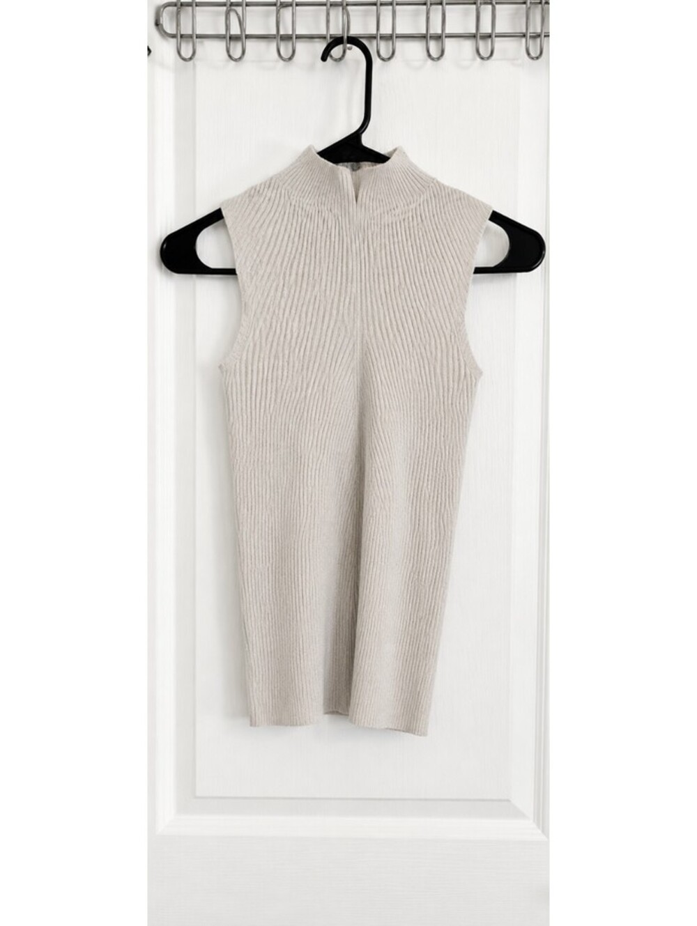 Magaschoni Sleeveless Ribbed Mock Neck Sweater Top Beige Taupe Size Small